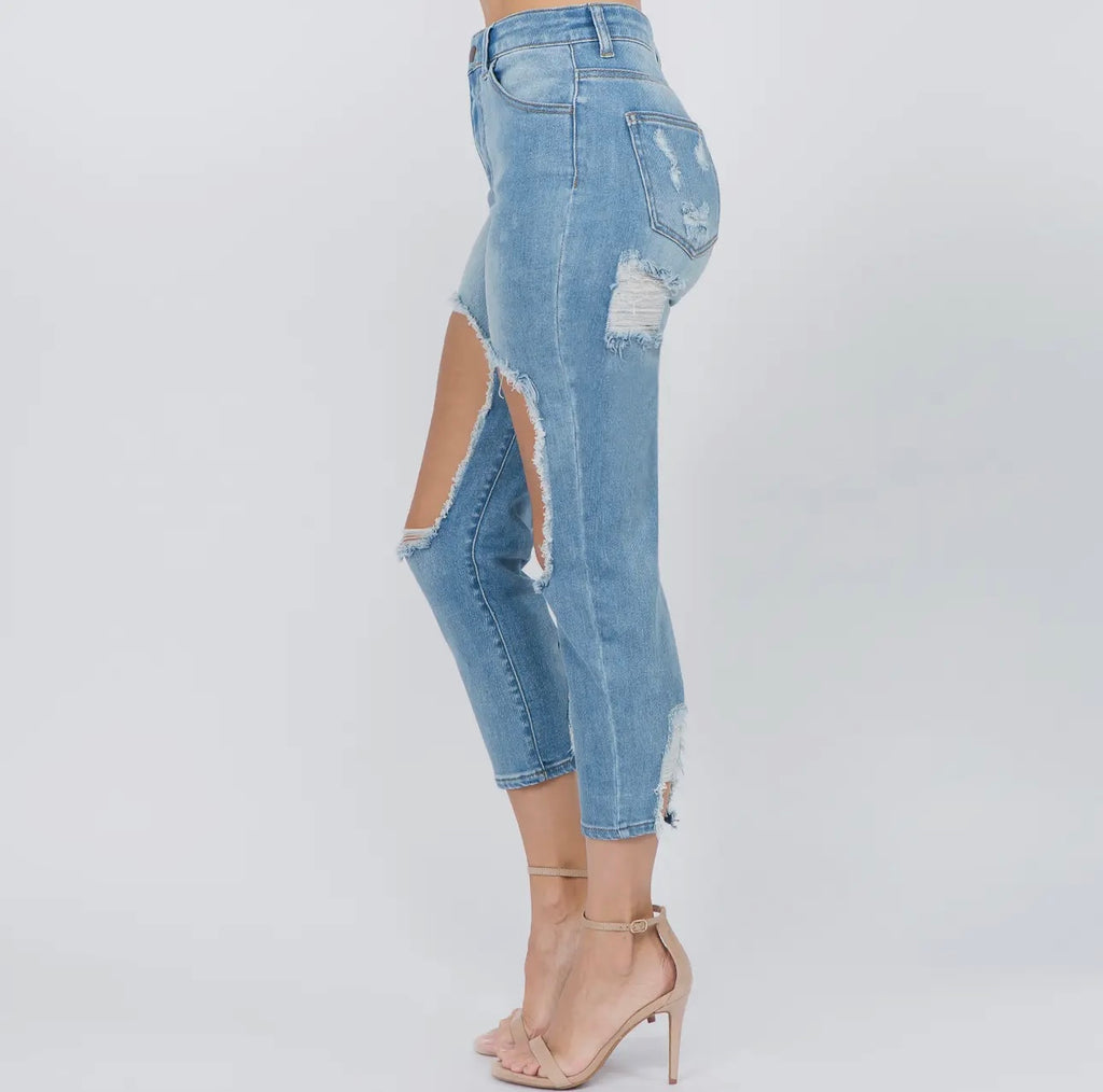 Light Wash Extreme Distressed Jeans | Opulent Vibe