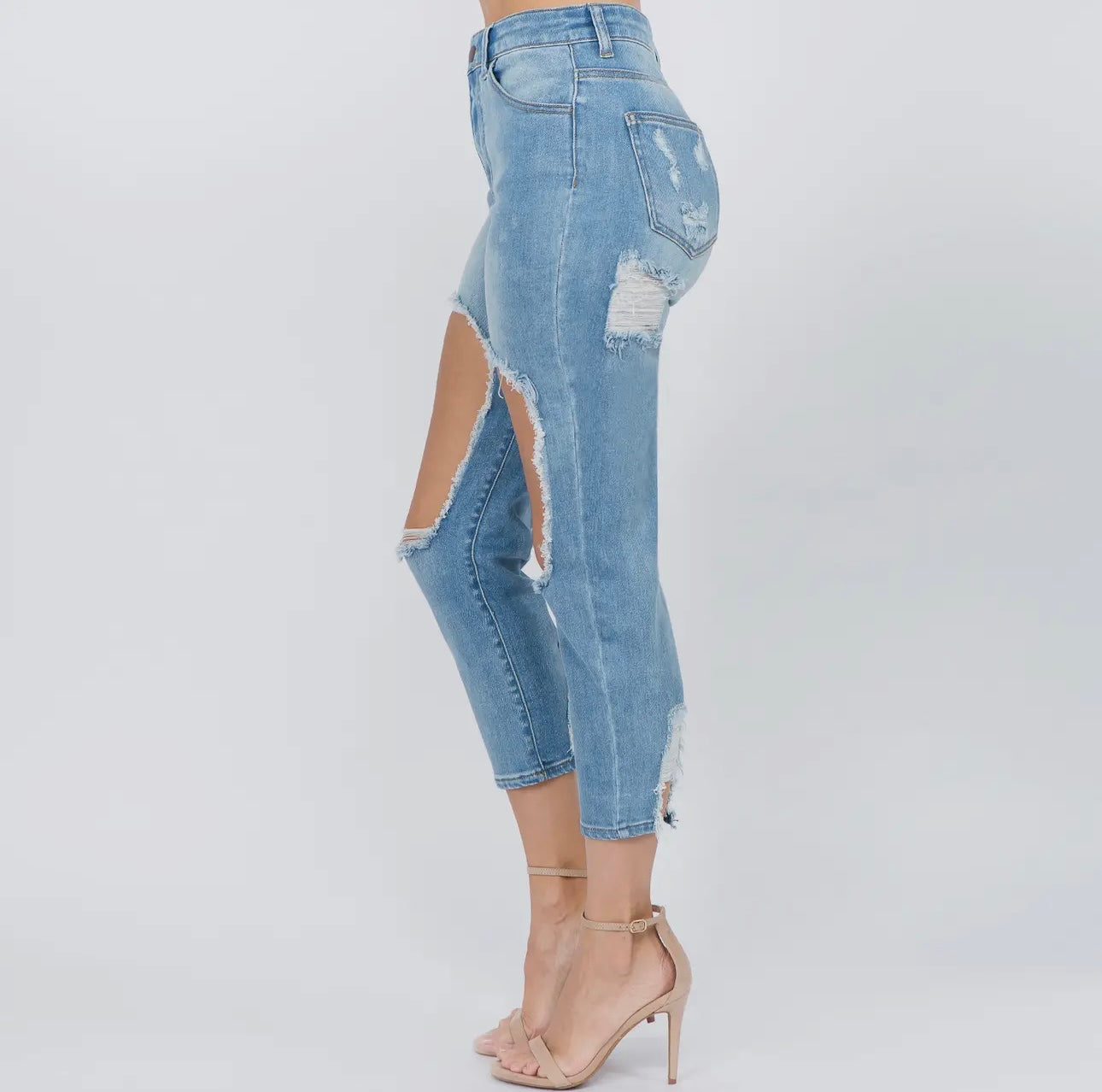 Light Wash Extreme Distressed Jeans | Opulent Vibe