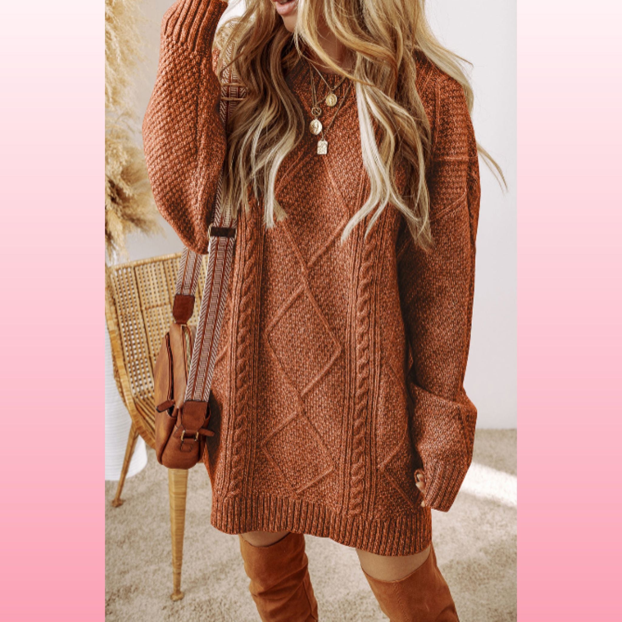 Coffee Loose Fit Sweater Dress – Cozy Fall Outfit | Opulent Vibe