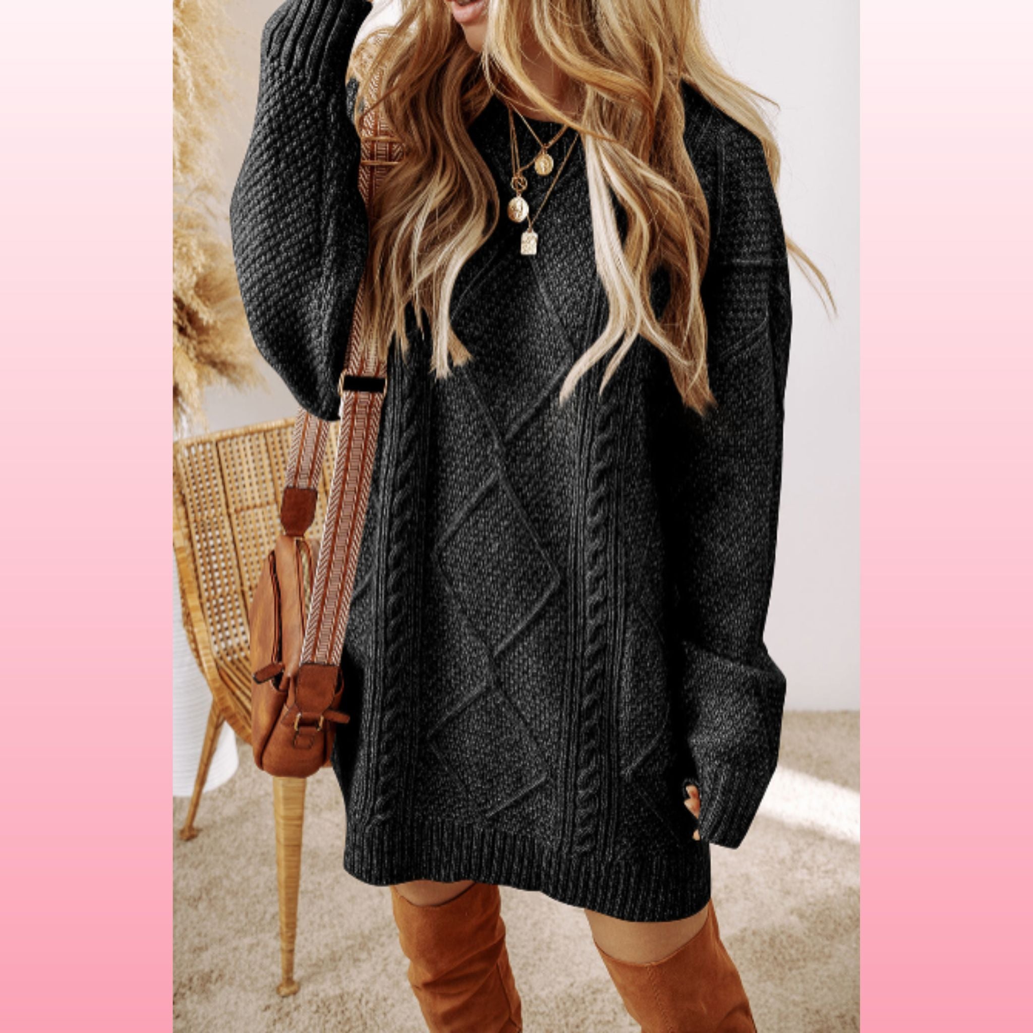 Black Loose Fit Sweater Dress – Cozy Fall Outfit | Opulent Vibe