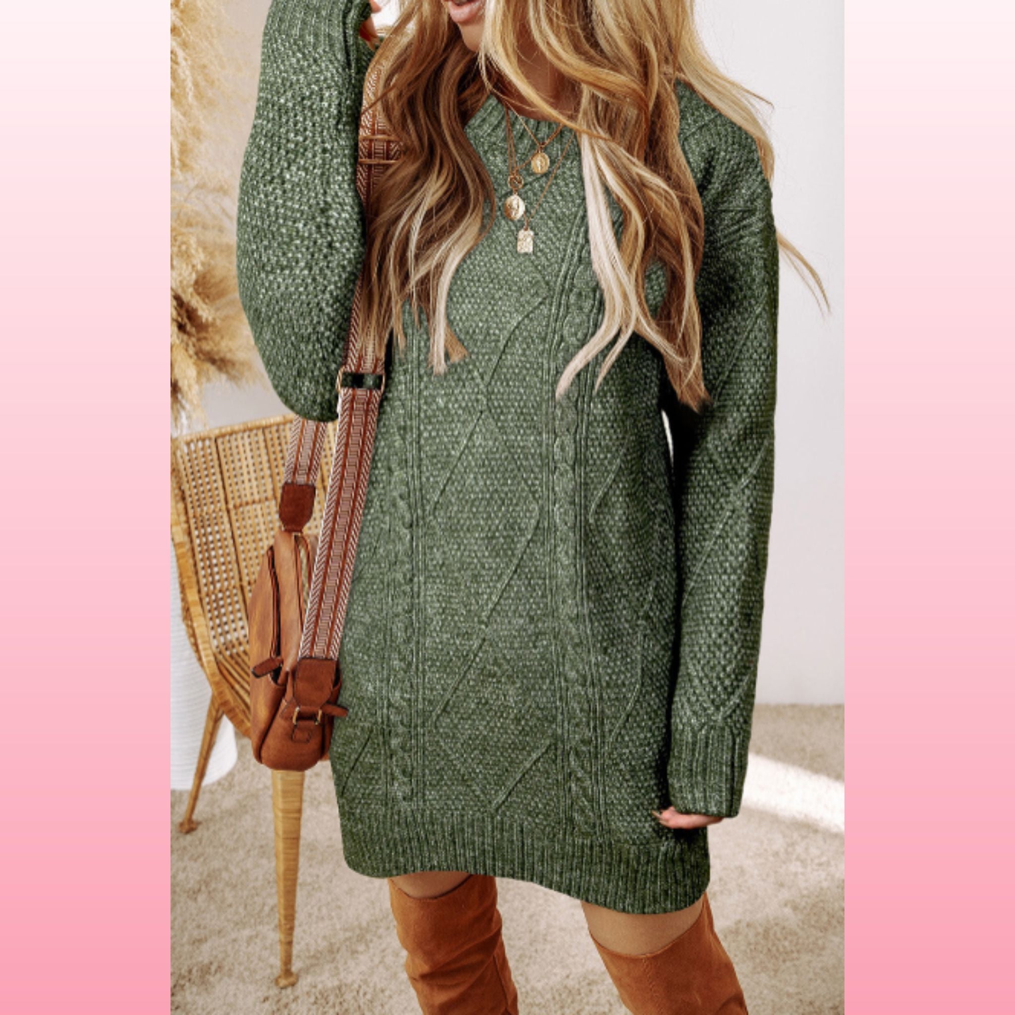 Mist Green Loose Fit Sweater Dress – Cozy Fall Outfit | Opulent Vibe