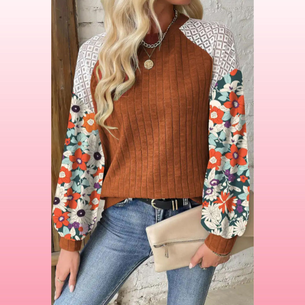 Cinnamon Floral Patchwork Blouse – Casual Chic Top | Opulent Vibe