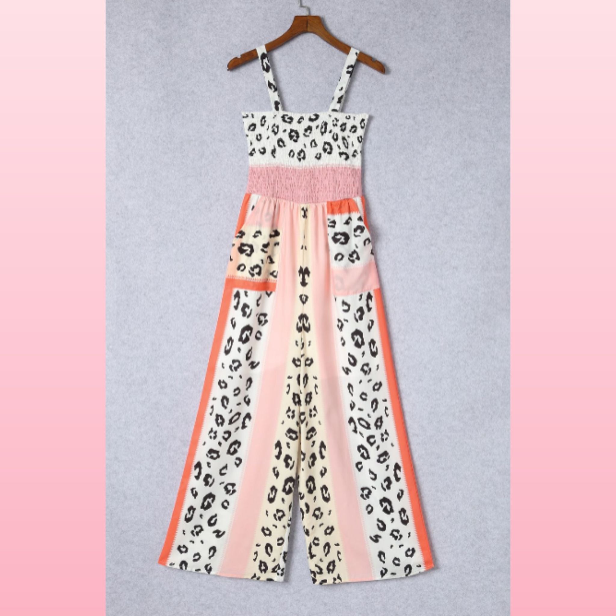 Pink Leopard Color Block Jumpsuit - Boho One-Piece with Pockets | Opulent Vibe