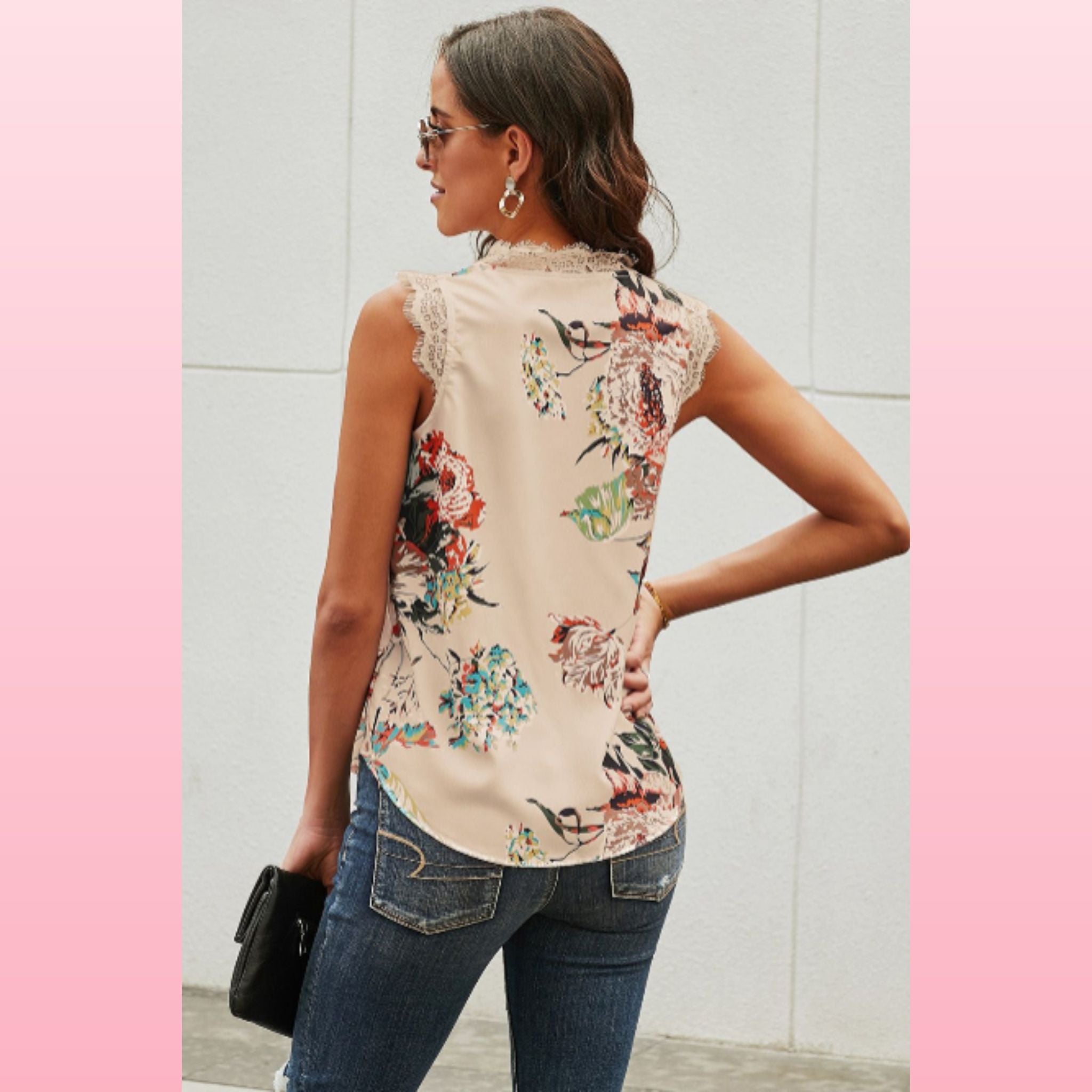 Floral Lace Trim V-Neck Tank - Boho Sleeveless Top | Opulent Vibe