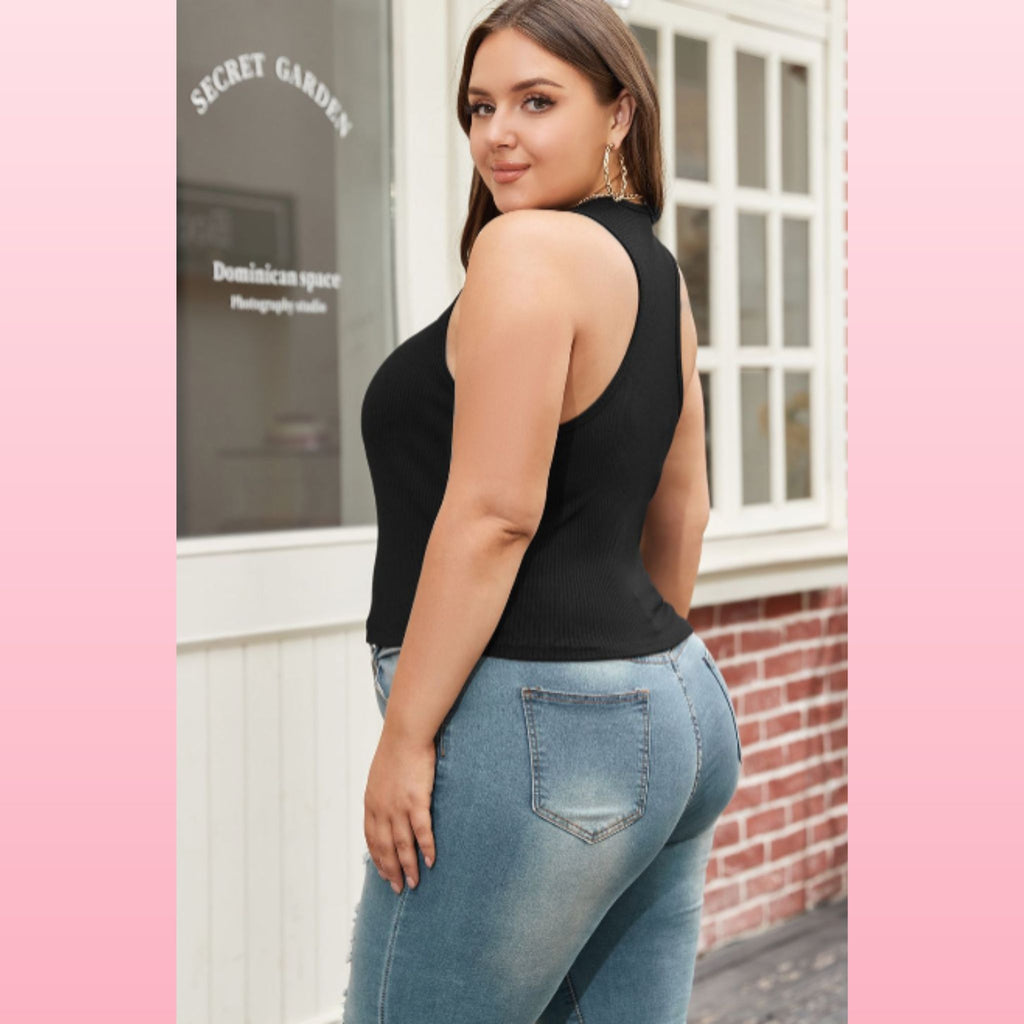Plus Size Zipper Front Ribbed Tank - Racerback Boho Top | Opulent Vibe