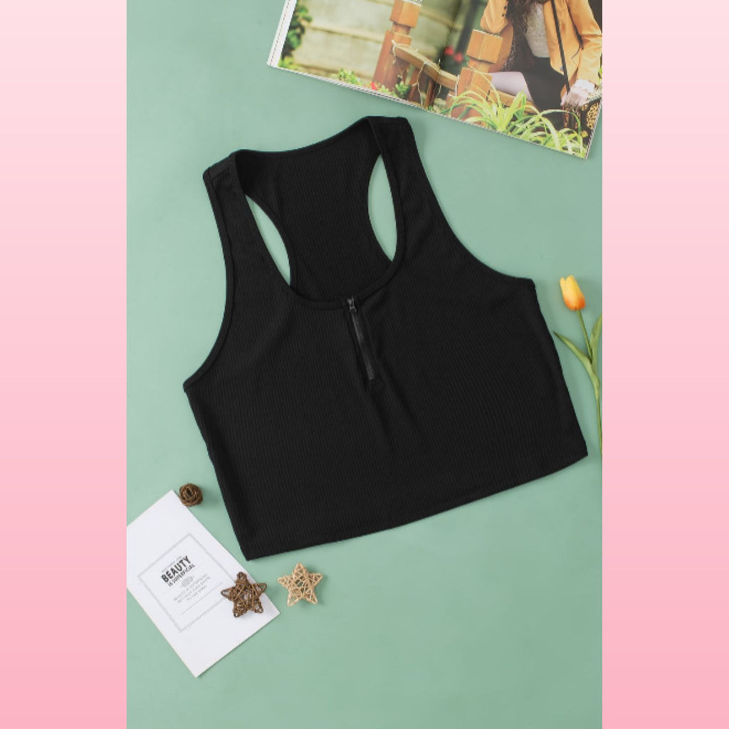 Plus Size Zipper Front Ribbed Tank - Racerback Boho Top | Opulent Vibe