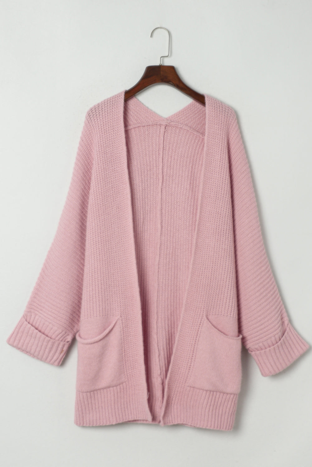 Pink Oversized Fold Over Sleeve Open Front Cardigan | Opulent Vibe