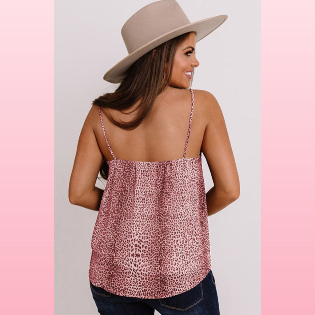 Pink Cheetah Print Boho Blouse - Spaghetti Strap Tank | Opulent Vibe