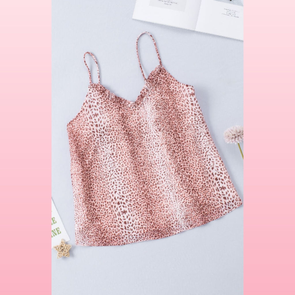 Pink Cheetah Print Boho Blouse - Spaghetti Strap Tank | Opulent Vibe