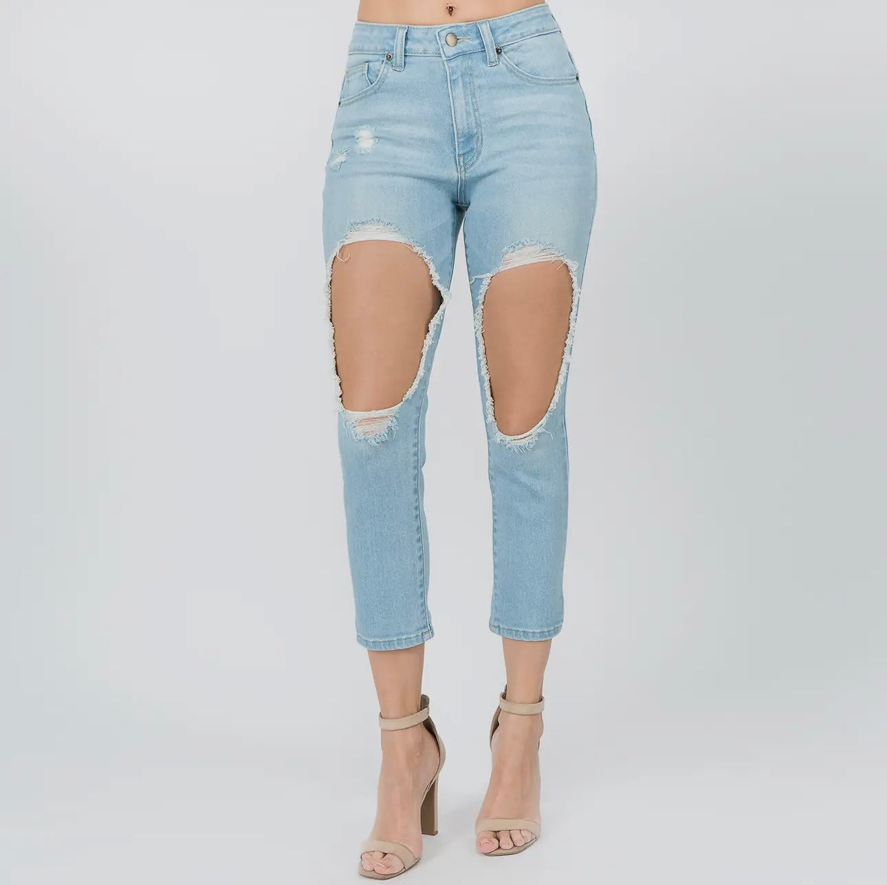 Light Wash Extreme Distressed Jeans | Opulent Vibe
