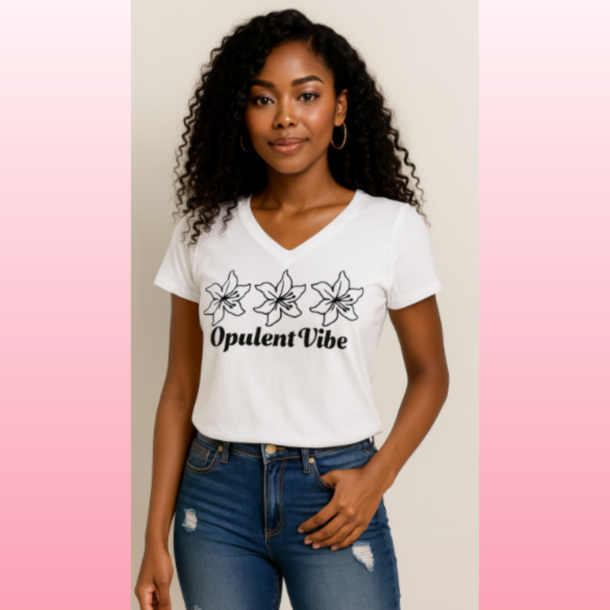 Opulent Vibe Signature Floral Logo Tee – White | Opulent Vibe