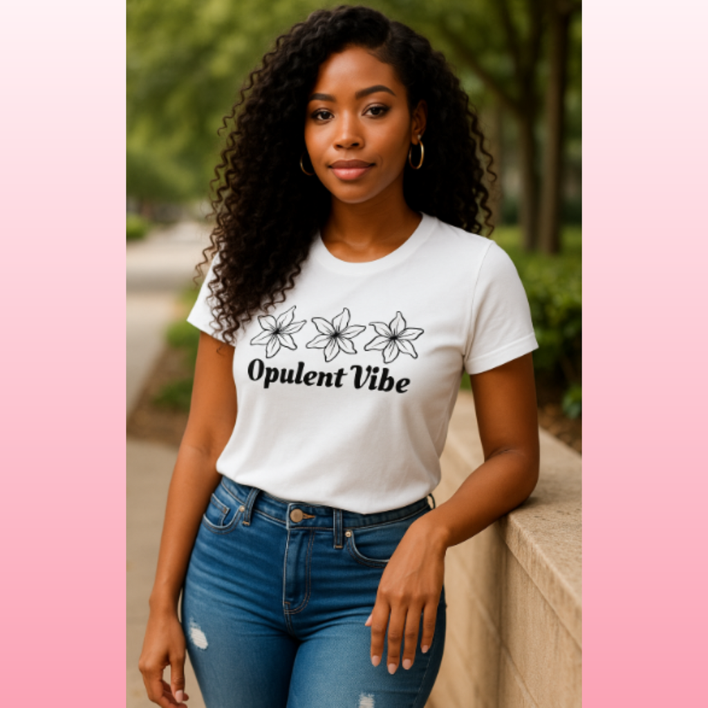 Opulent Vibe Signature Floral Logo Tee – White | Opulent Vibe