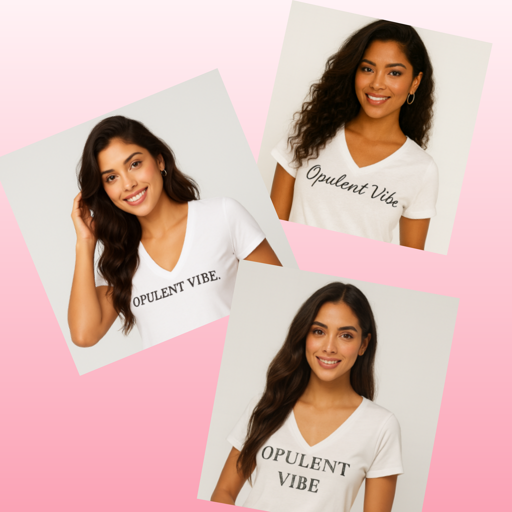 Opulent Vibe Classic Logo V-Neck Tee – White | Opulent Vibe