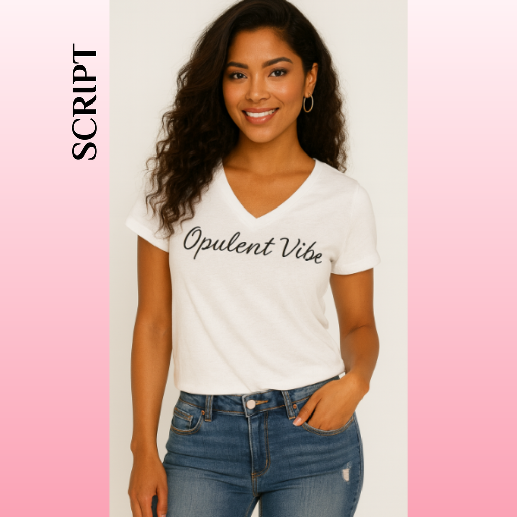 Opulent Vibe Classic Logo V-Neck Tee – White | Opulent Vibe