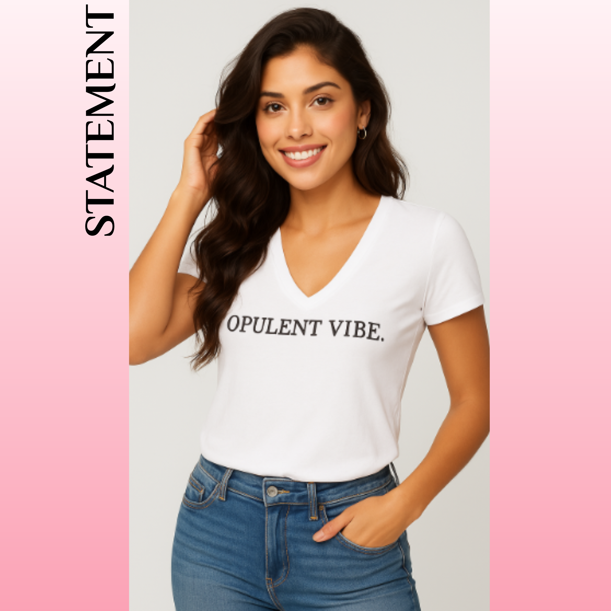 Opulent Vibe Classic Logo V-Neck Tee – White | Opulent Vibe