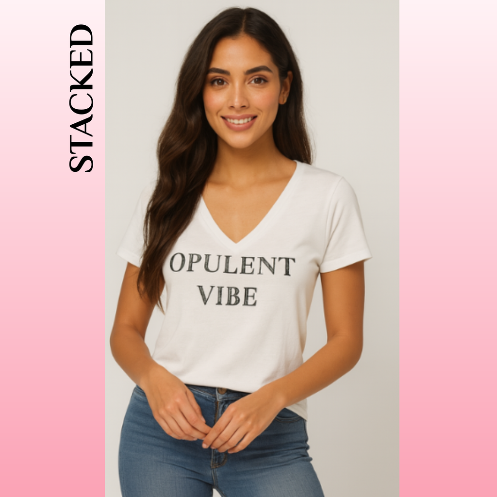 Opulent Vibe Classic Logo V-Neck Tee – White | Opulent Vibe