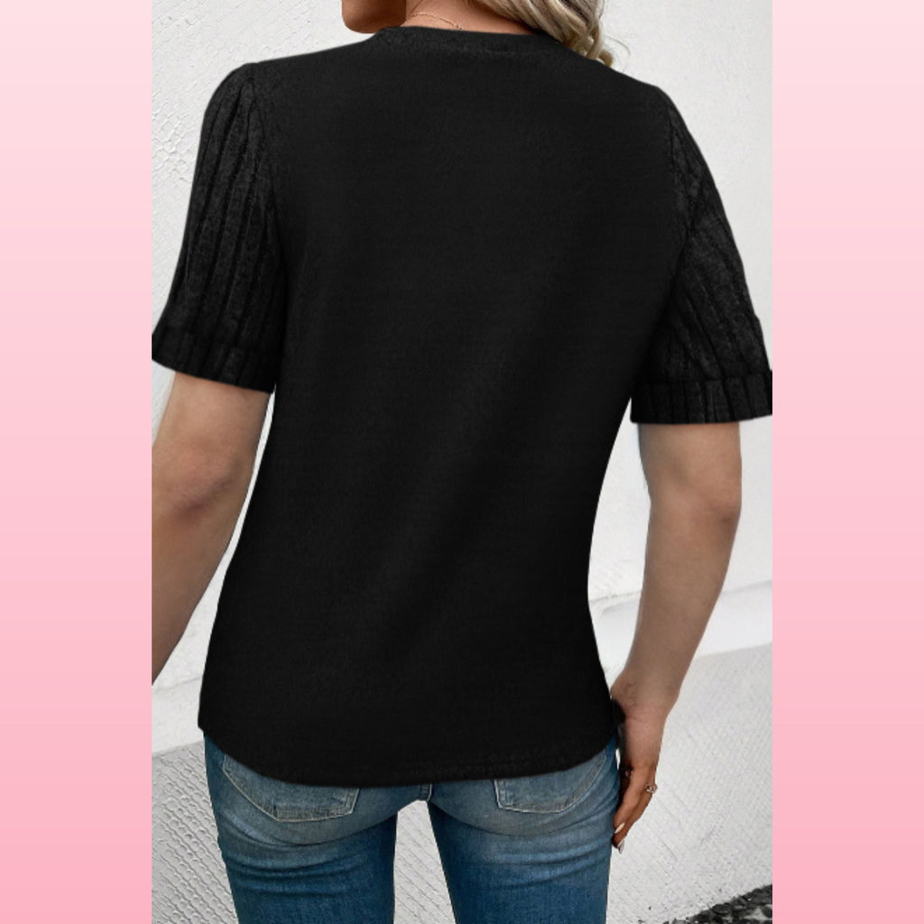 Boho Ribbed Round Neck Blouse - Casual Everyday Top | Opulent Vibe