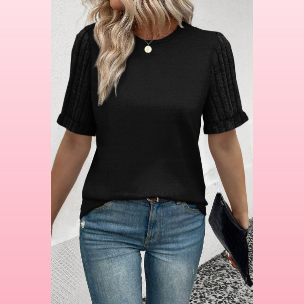 Boho Ribbed Round Neck Blouse - Casual Everyday Top | Opulent Vibe