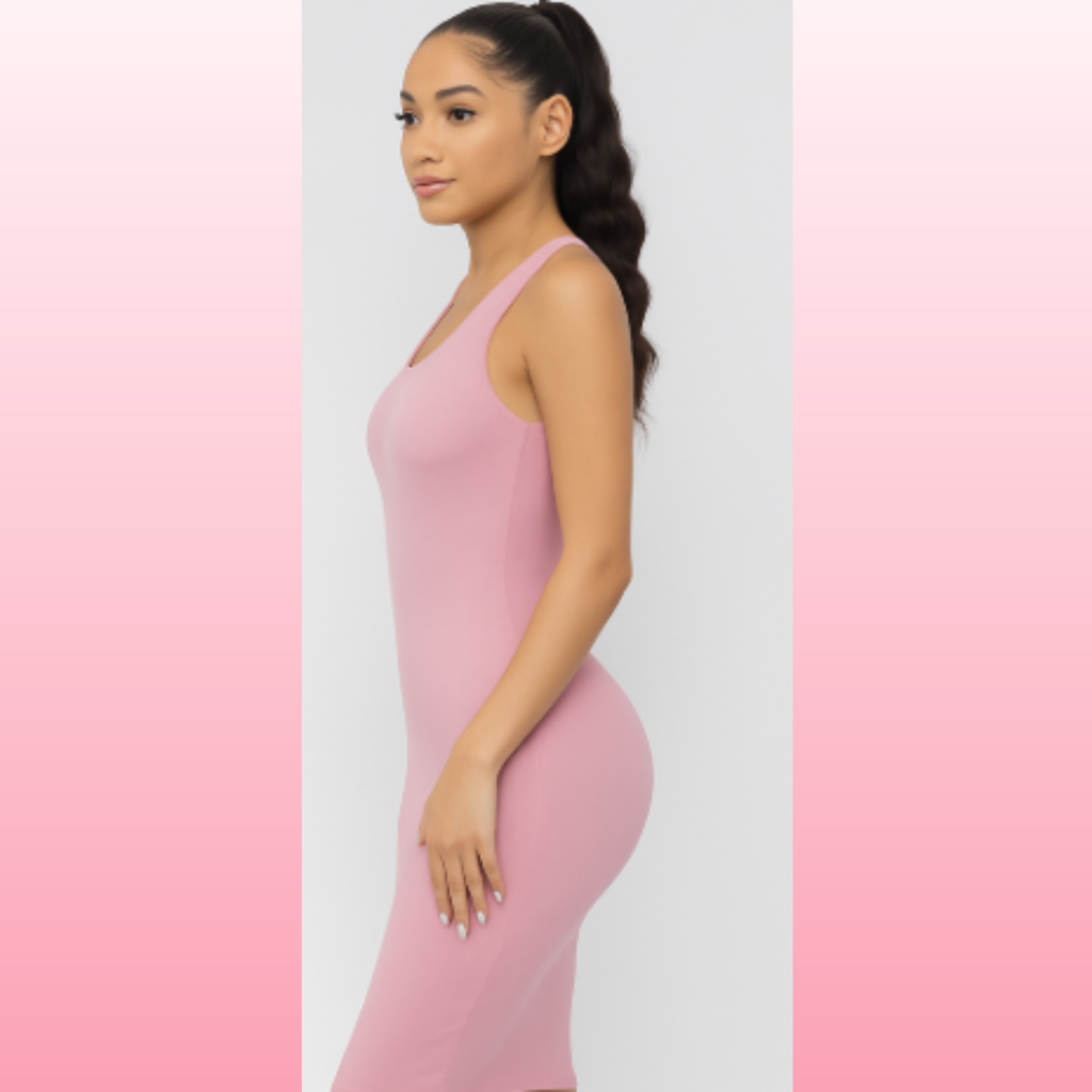 Pink Sleeveless Scoop Neck Bodycon Midi Dress | Opulent Vibe