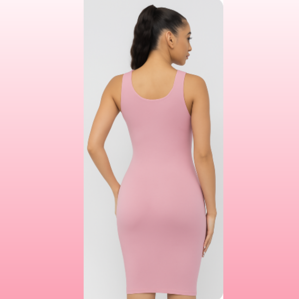 Pink Sleeveless Scoop Neck Bodycon Midi Dress | Opulent Vibe