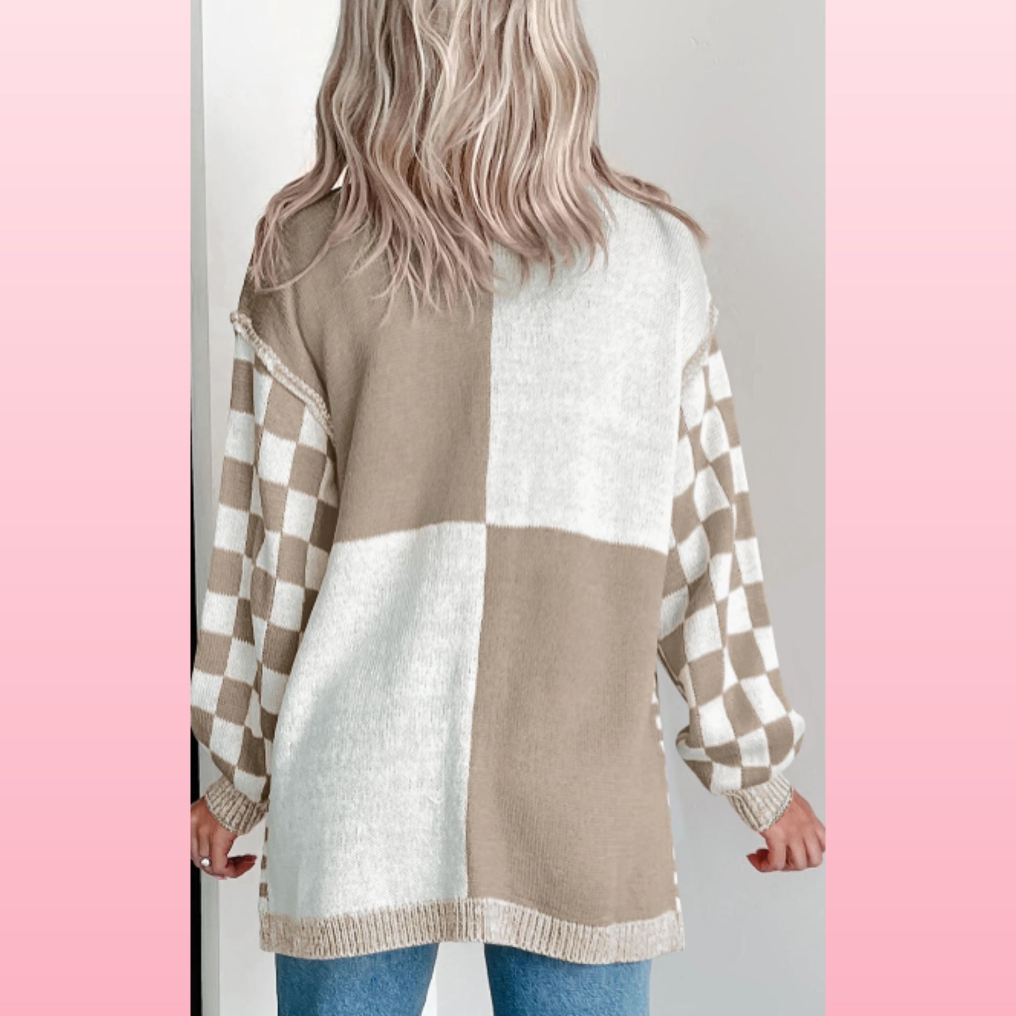 Brown Checkered Drop Shoulder Cardigan | Opulent Vibe (Copy)