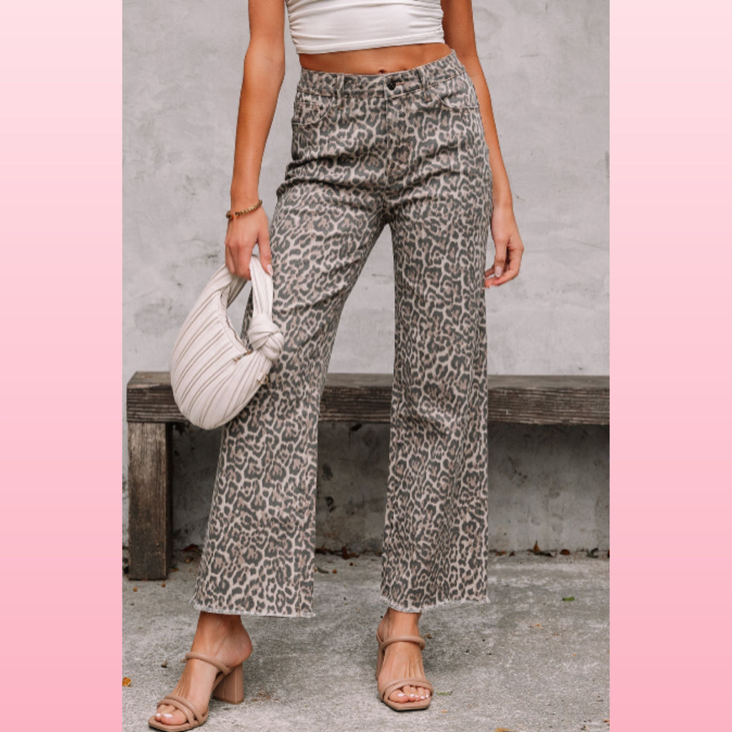 Leopard Print Frayed Hem Jeans - Boho Statement Denim | Opulent Vibe