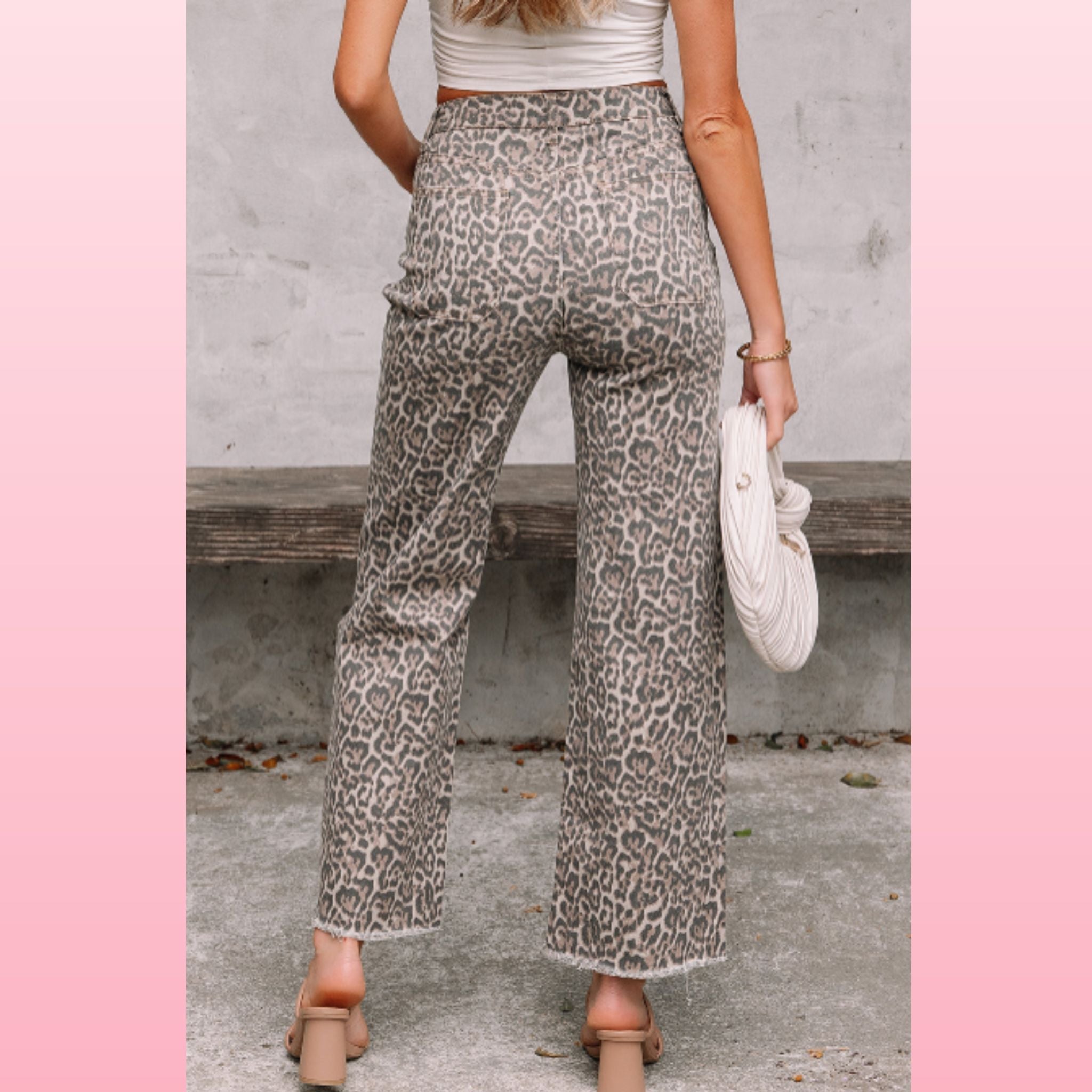 Leopard Print Frayed Hem Jeans - Boho Statement Denim | Opulent Vibe