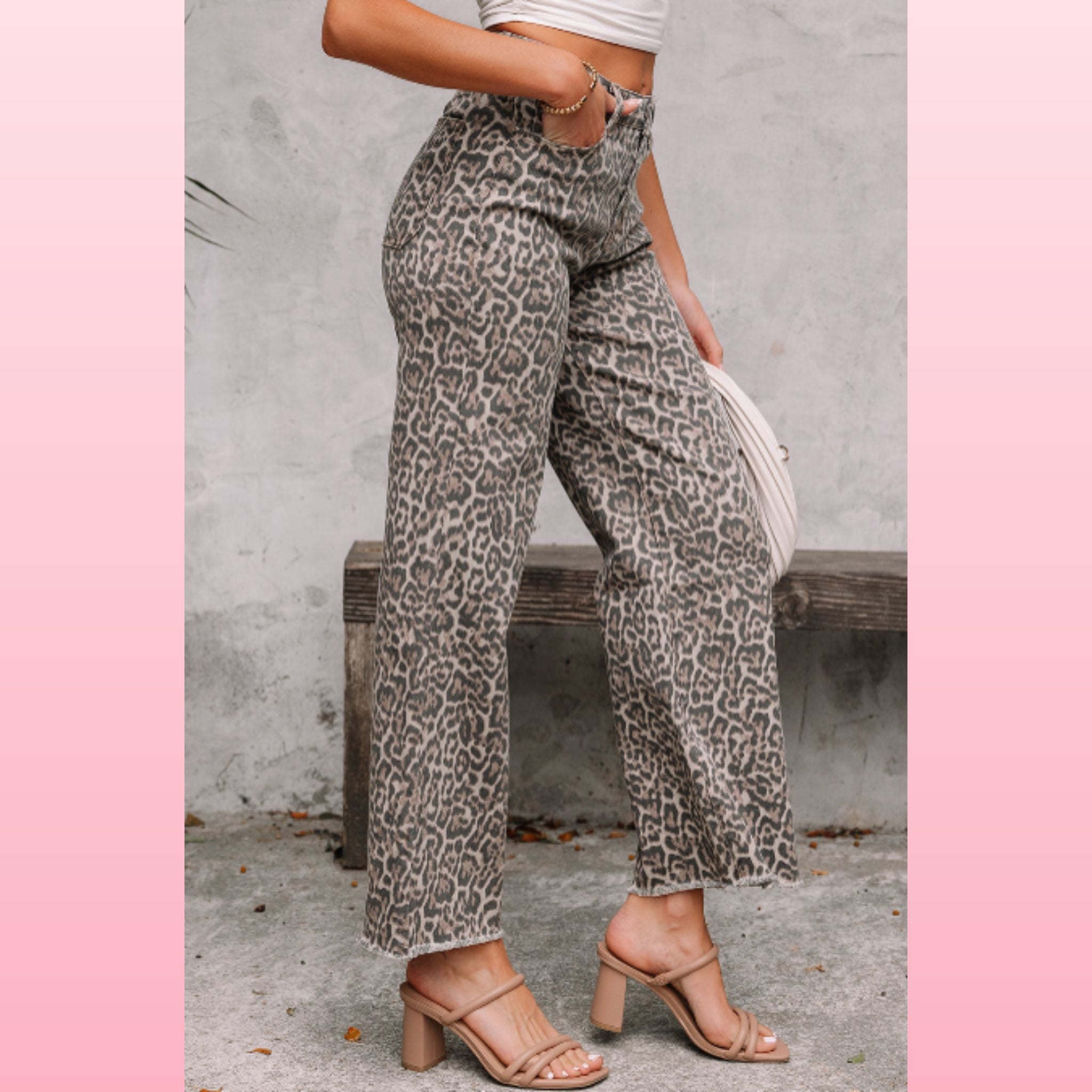 Leopard Print Frayed Hem Jeans - Boho Statement Denim | Opulent Vibe