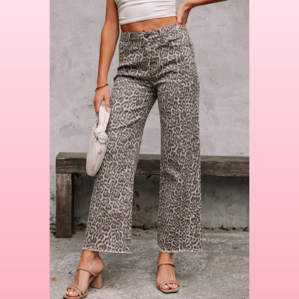 Leopard Print Frayed Hem Jeans - Boho Statement Denim | Opulent Vibe