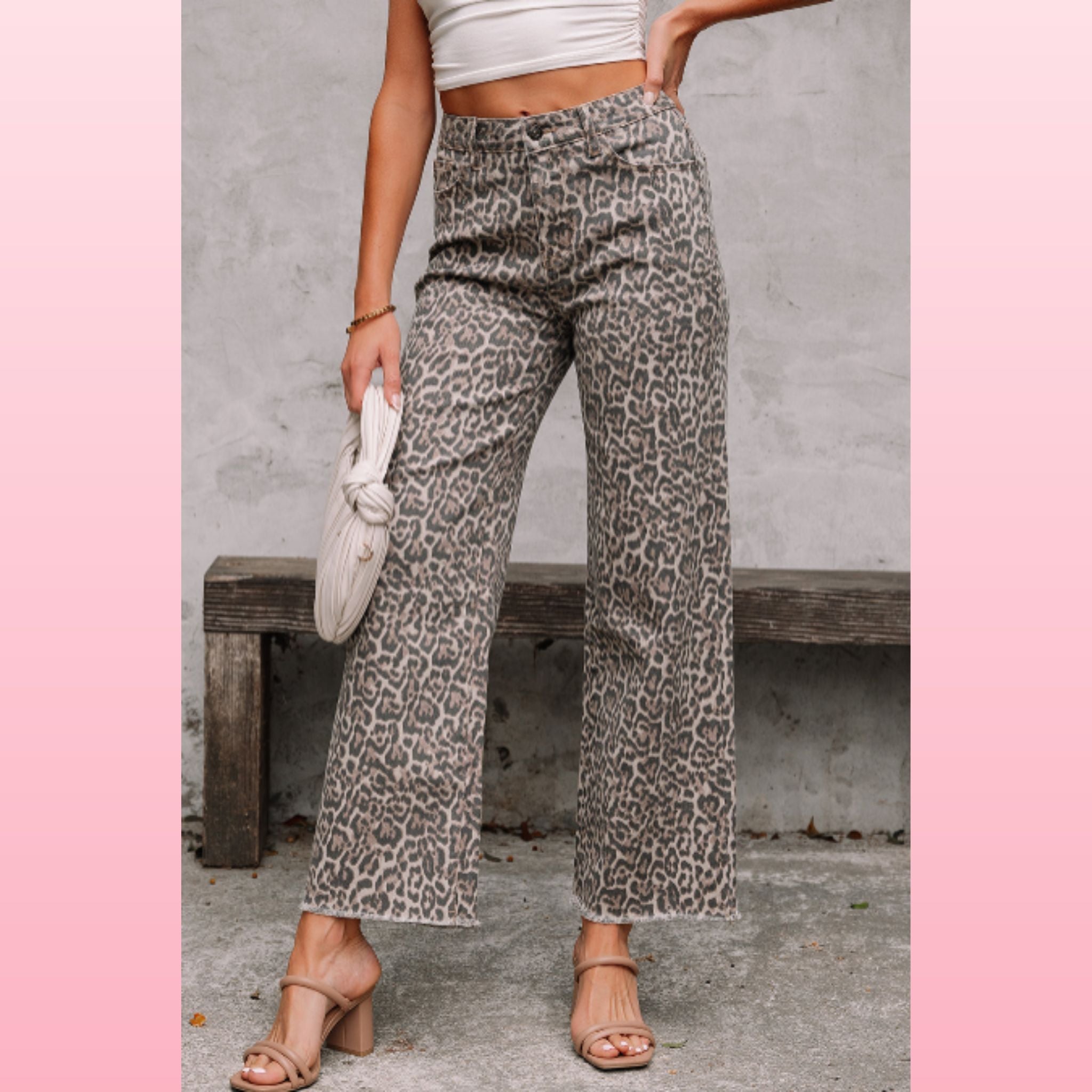 Leopard Print Frayed Hem Jeans - Boho Statement Denim | Opulent Vibe