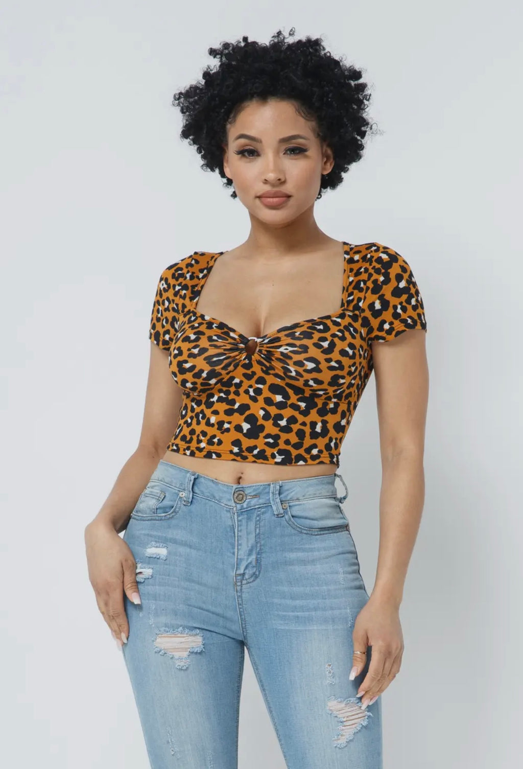 Leopard Print Twist Front Crop Top | Opulent Vibe