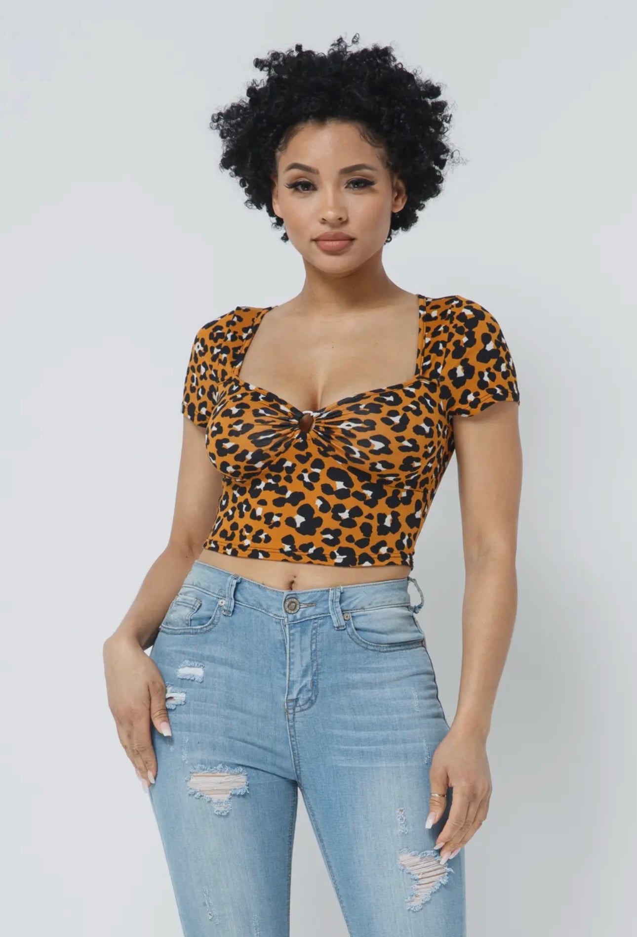 Leopard Print Twist Front Crop Top | Opulent Vibe