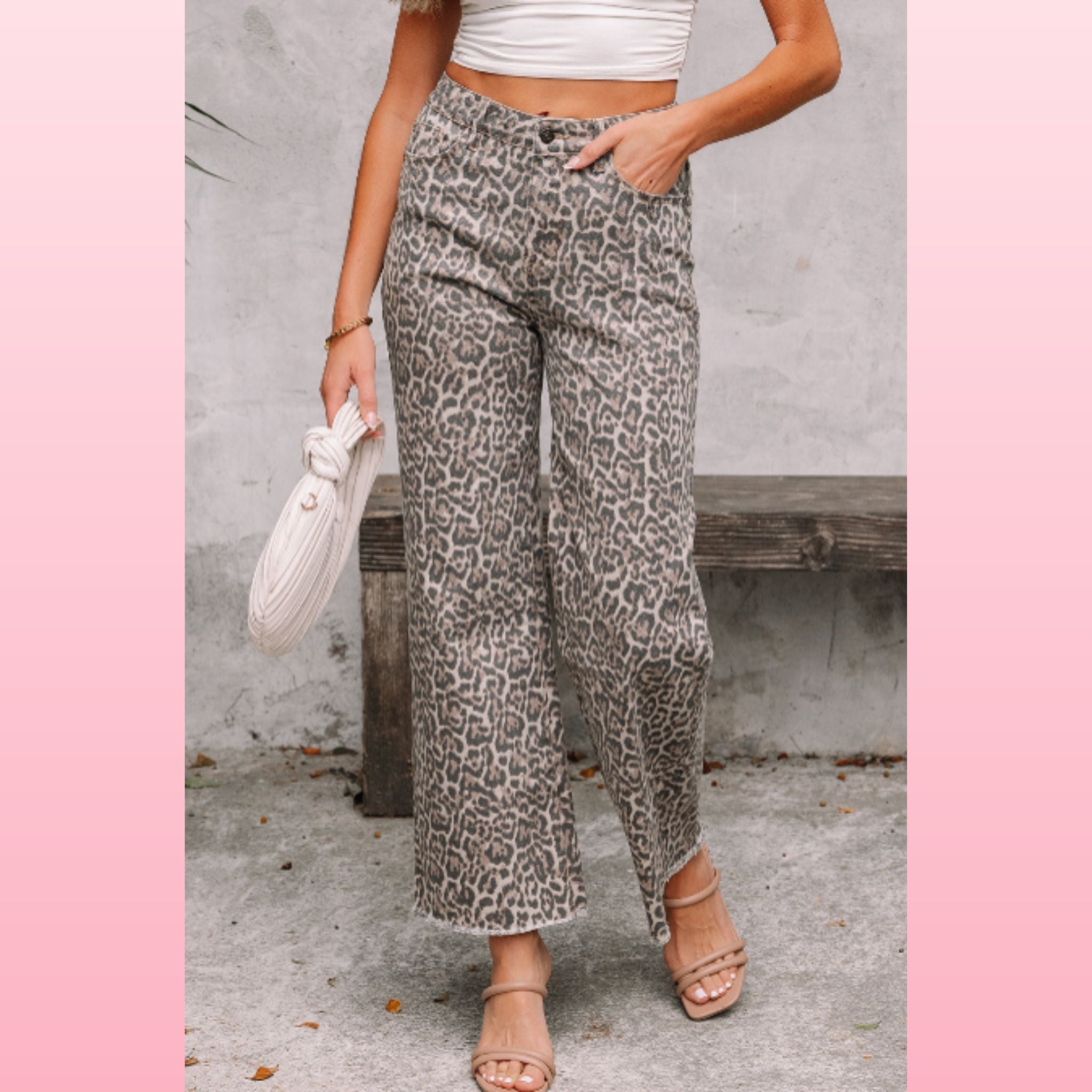 Leopard Print Frayed Hem Jeans - Boho Statement Denim | Opulent Vibe