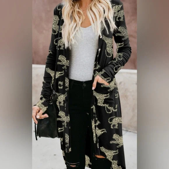 Cheetah Ribbed Knit Boho Duster - Lightweight Layer | Opulent Vibe