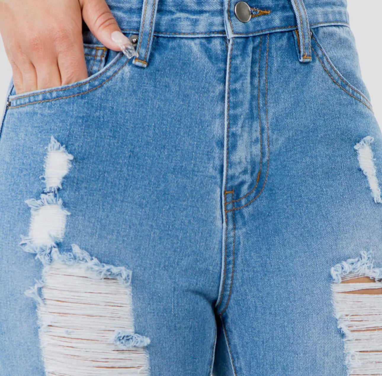 Light Wash Distressed High-Waisted Straight Jeans | Opulent Vibe
