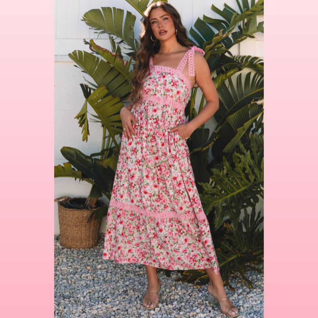 Floral Lace Empire Waist Maxi Dress | Opulent Vibe