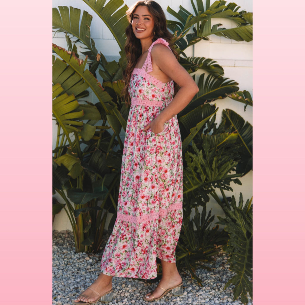 Floral Lace Empire Waist Maxi Dress | Opulent Vibe