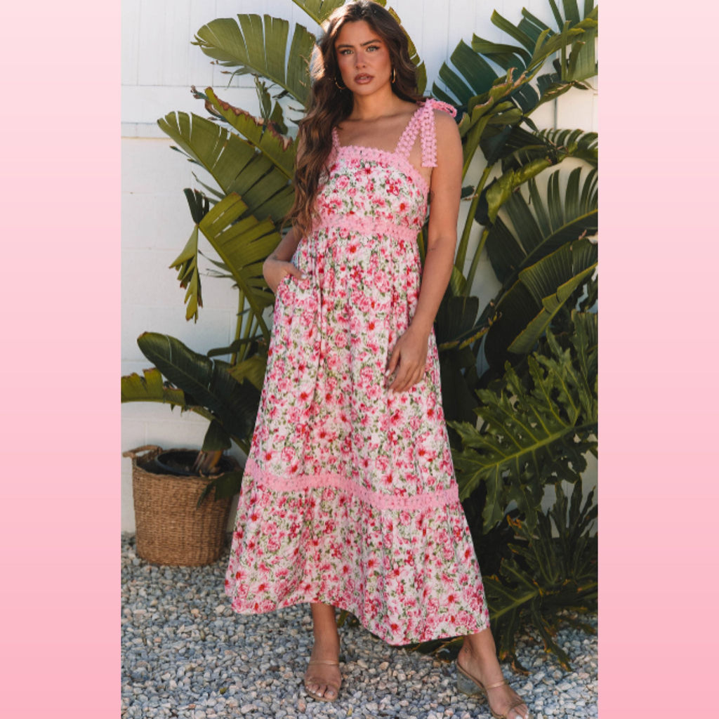 Floral Lace Empire Waist Maxi Dress | Opulent Vibe