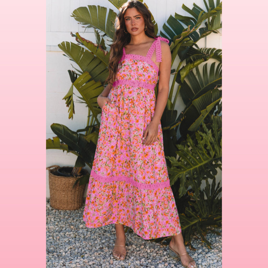 Floral Lace Empire Waist Maxi Dress | Opulent Vibe