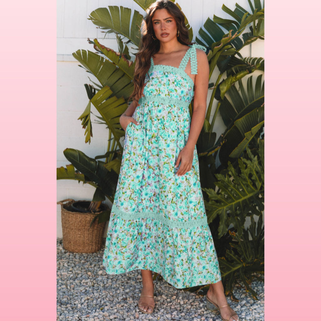 Floral Lace Empire Waist Maxi Dress | Opulent Vibe