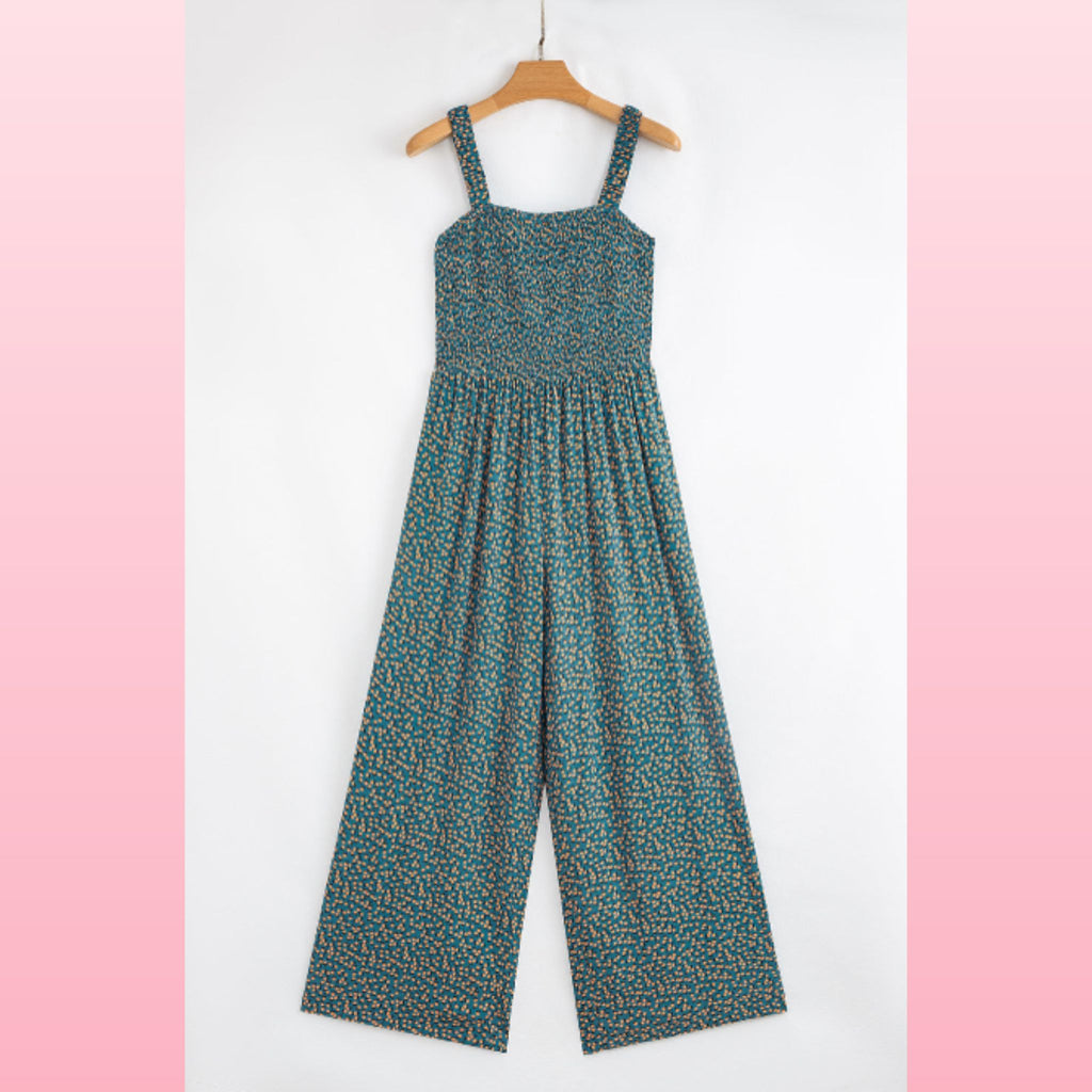 Floral Smocked Jumpsuit – Square Neck & High Waist | Opulent Vibe