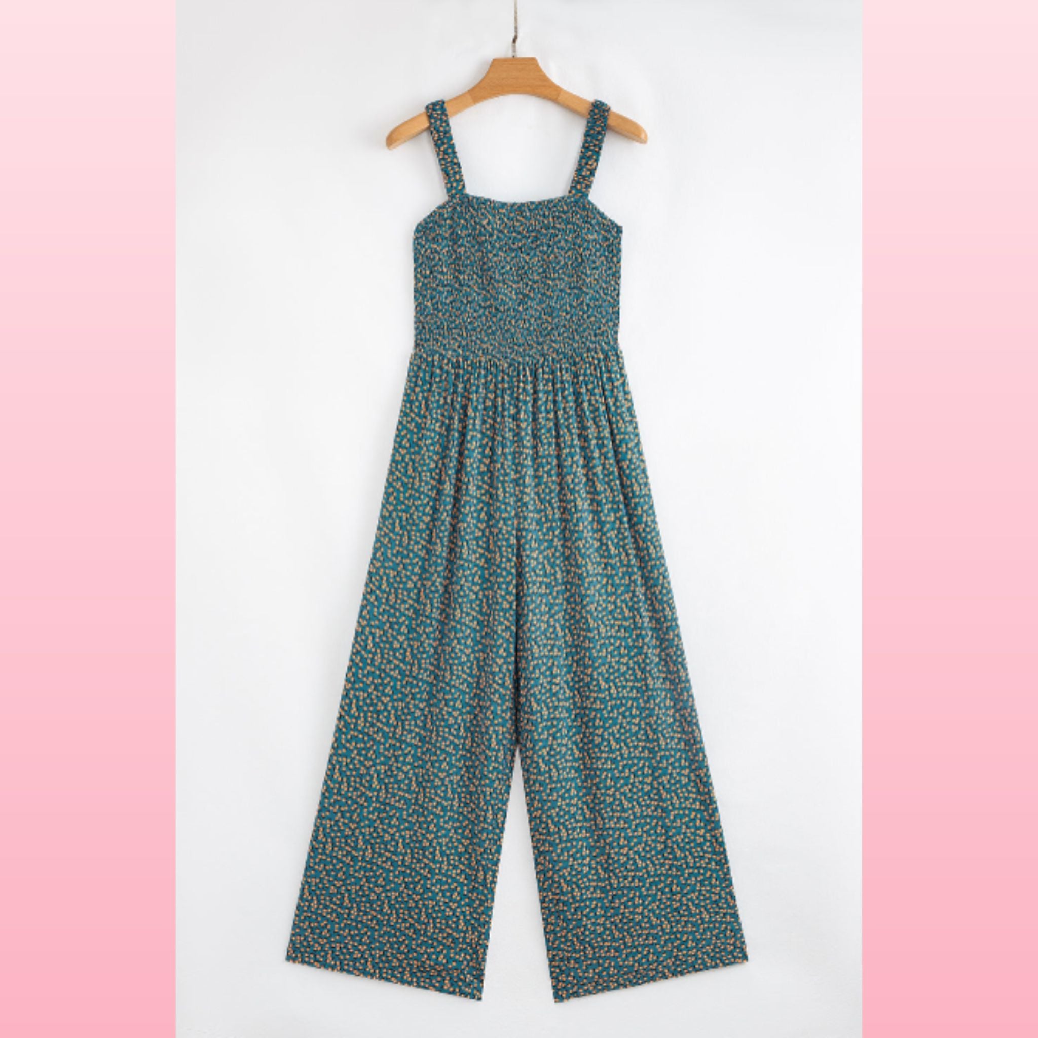 Floral Smocked Jumpsuit – Square Neck & High Waist | Opulent Vibe