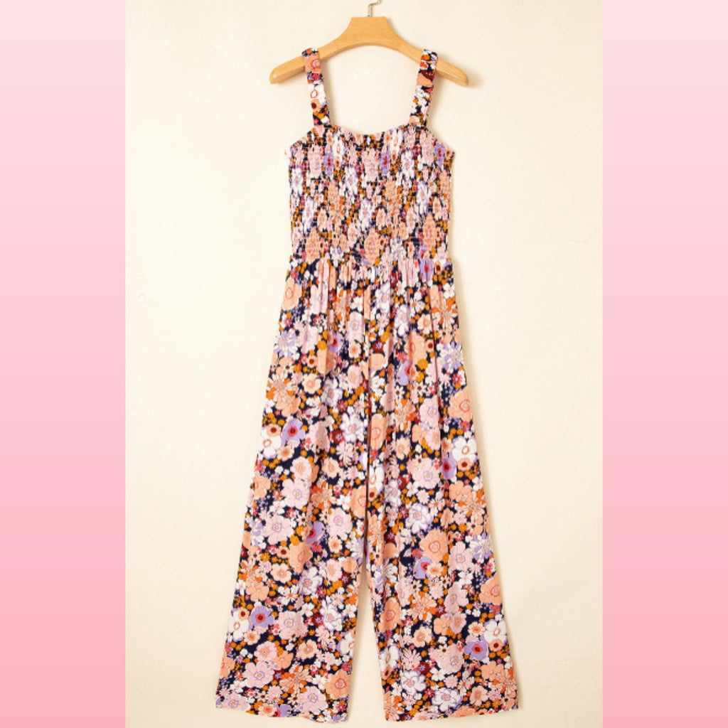 Floral Smocked Jumpsuit – Square Neck & High Waist | Opulent Vibe
