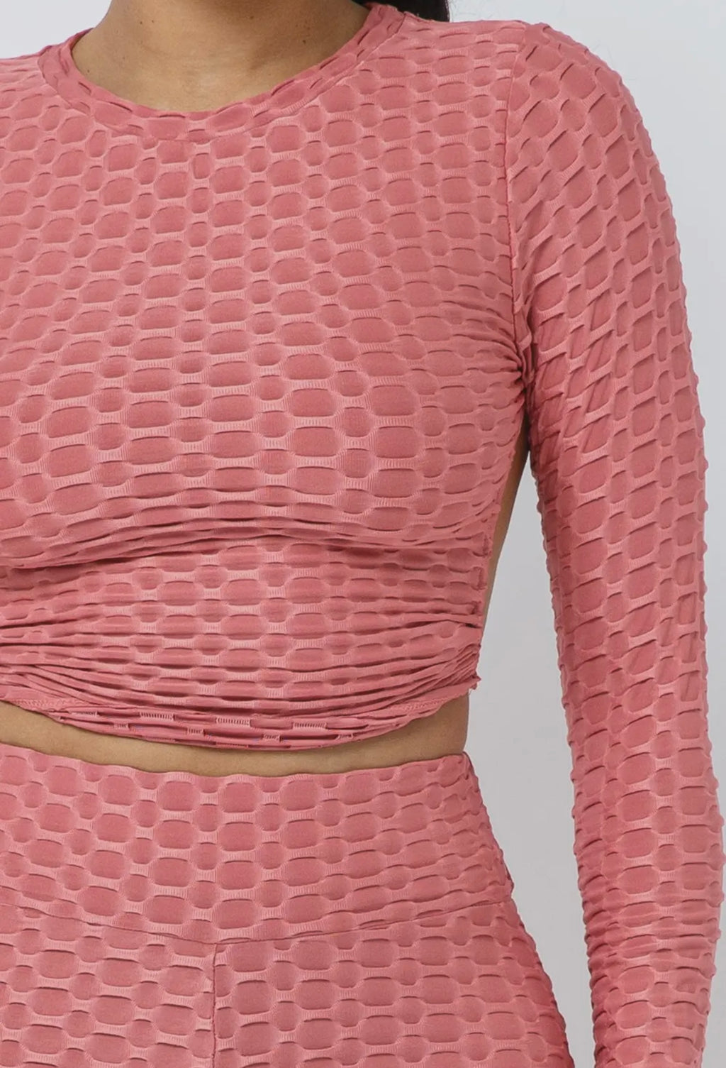 Backless Textured Long Sleeve Set | Opulent Vibe