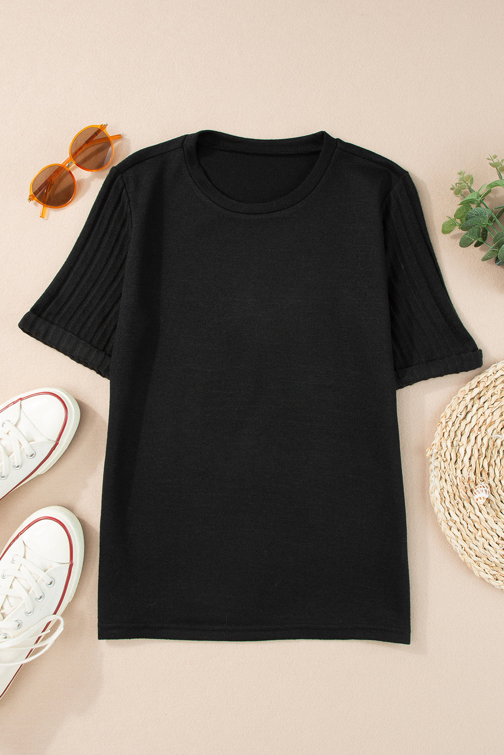 Boho Ribbed Round Neck Blouse - Casual Everyday Top | Opulent Vibe