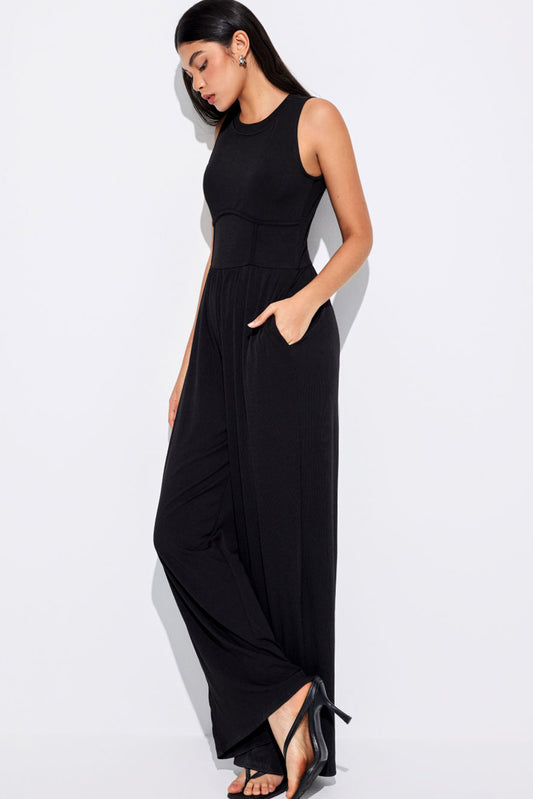 A Cinched Waist Wide Leg Jumpsuit