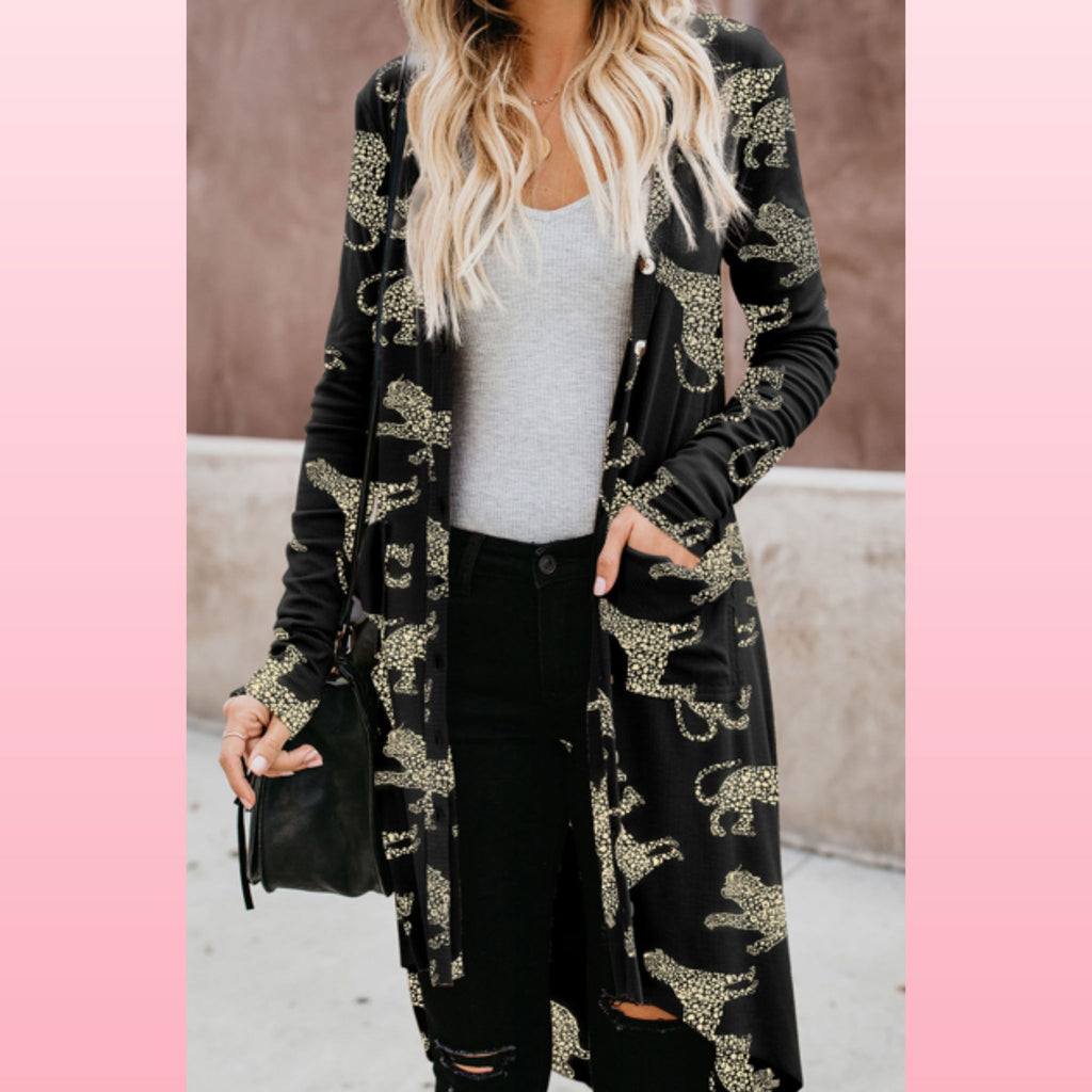 Cheetah Ribbed Knit Boho Duster - Lightweight Layer | Opulent Vibe