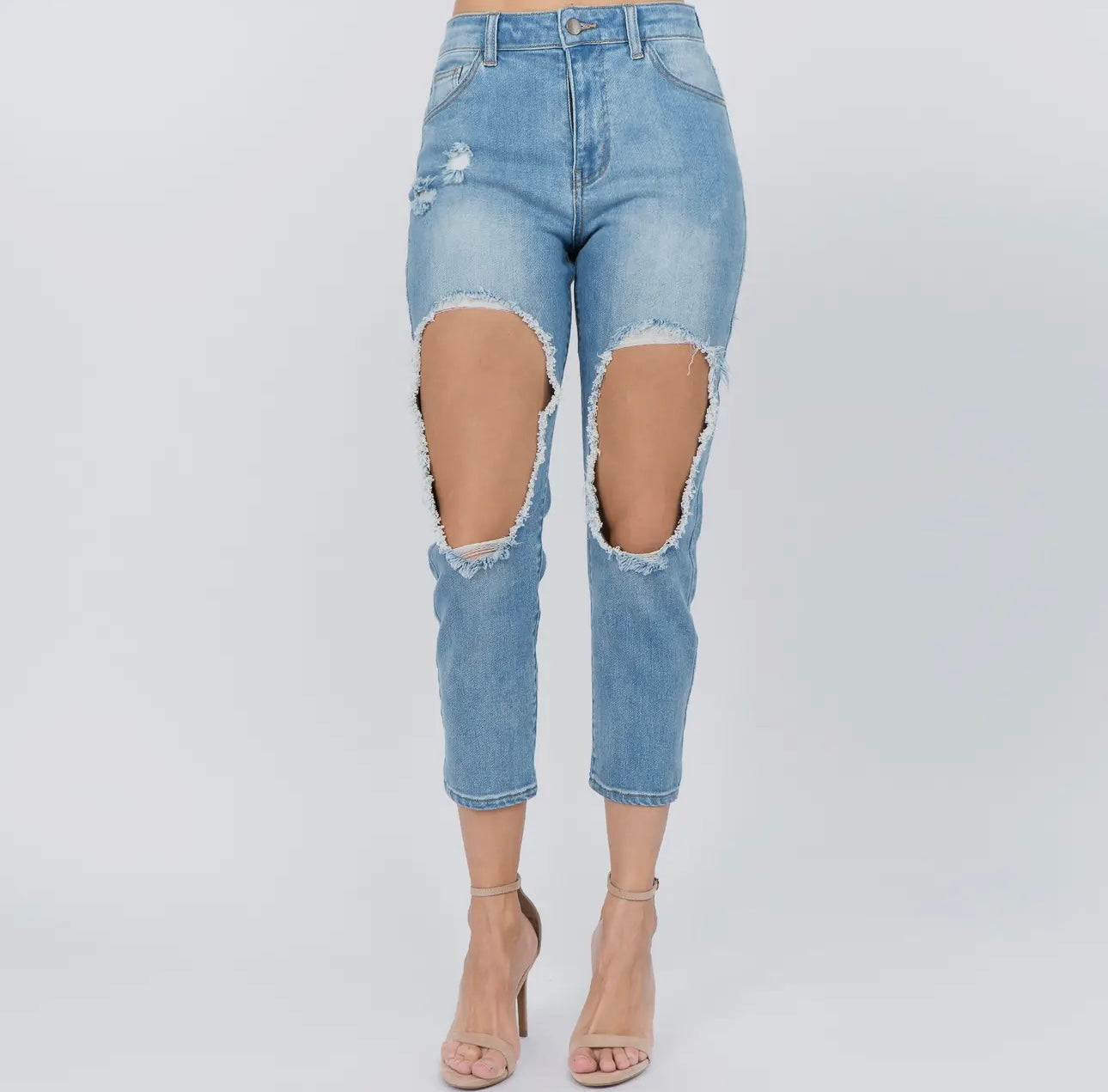 Light Wash Extreme Distressed Jeans | Opulent Vibe