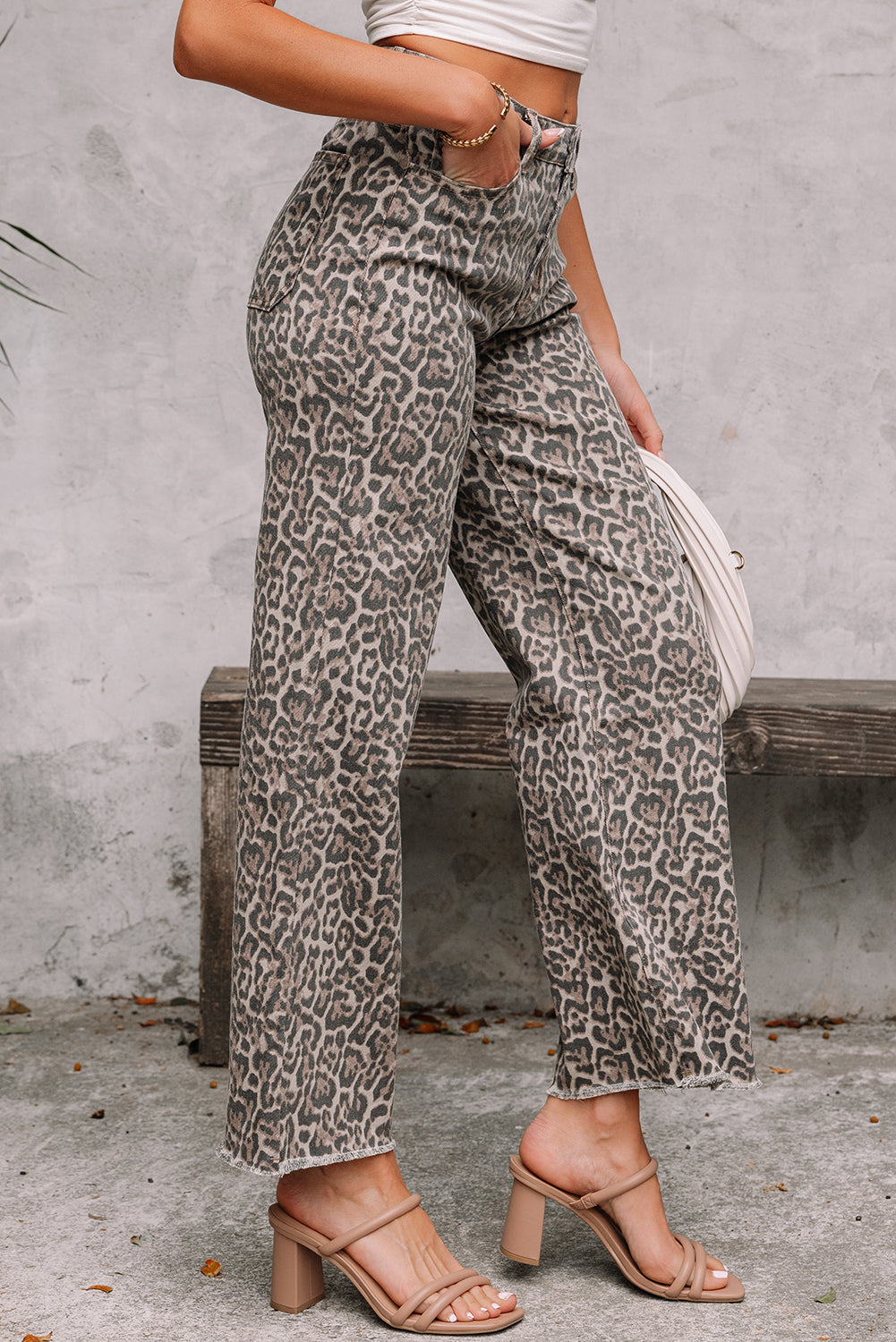 Leopard Print Frayed Hem Jeans - Boho Statement Denim | Opulent Vibe