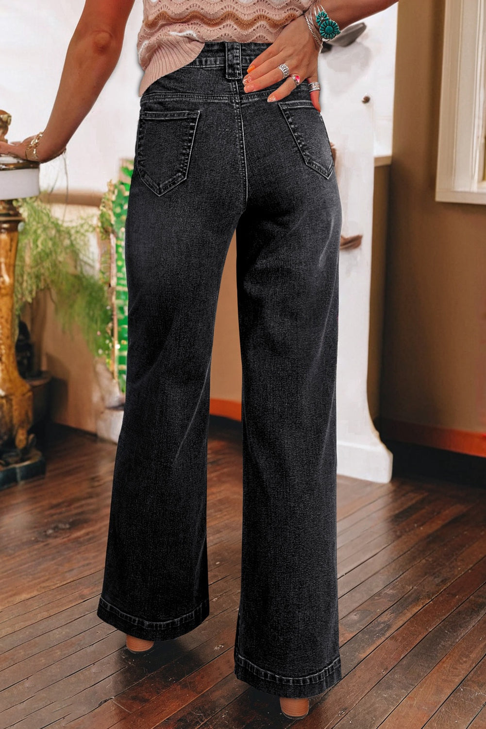 Black Wide Leg Pocketed High Waist Jeans – Denim Pants | Opulent Vibe